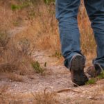 Hiking in blue jeans